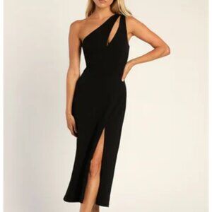 LULUs cocktail Club black one shoulder midi dress M
